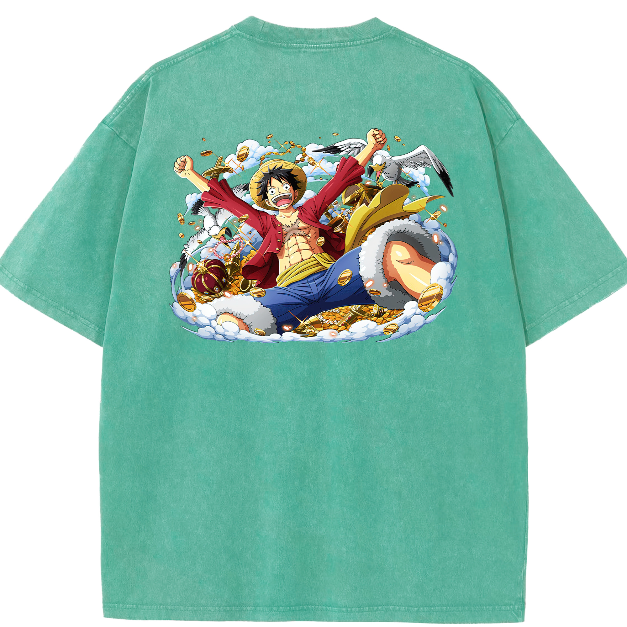 ワンピース モンキー・D・ルフィ ONE PIECE Monkey D. Luffy 綿100% ヴィンテージ風 半袖Tシャツ（背面プリント）